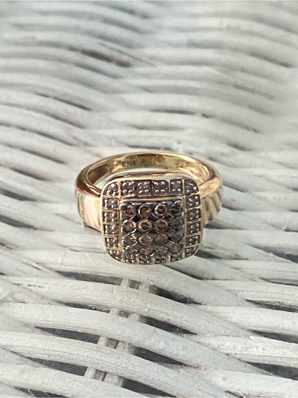 14kt gold Square Cluster Ring with champagne and white diamonds Women's Jewelry